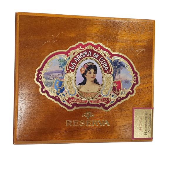 La Aroma De Cuba Reserva Nicaragua Cigar Box Wooden EMPTY - Picture 1 of 15